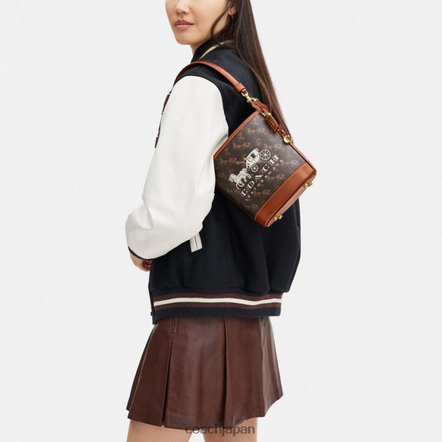 Coach 女性 ダコタ バケットバッグ 16 馬車プリント b4/トリュフバーニッシュアンバー TZL40218