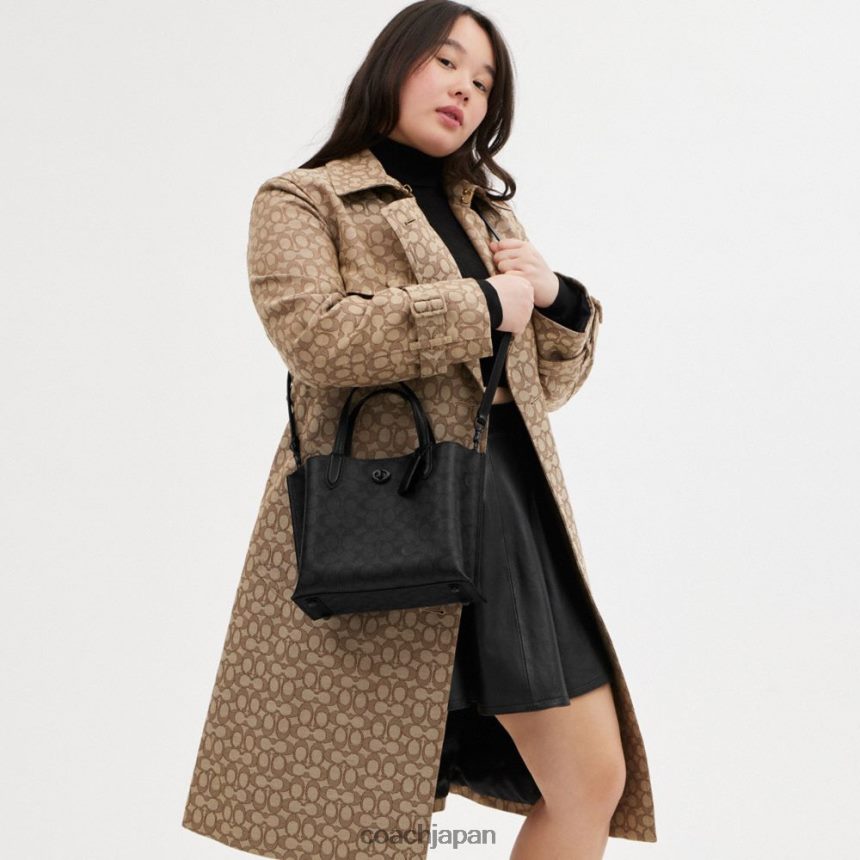 Coach 女性 ウィロー トート 24 シグネチャー キャンバス MW/チャコール/ブラック TZL402285