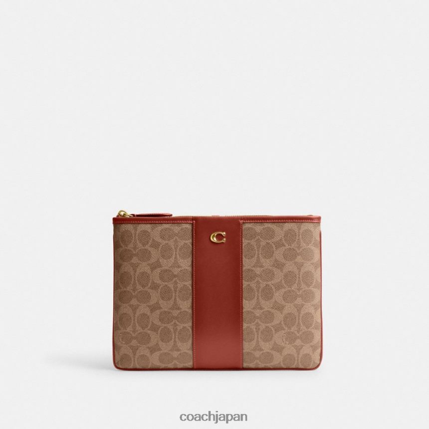Coach 女性 シグネチャーキャンバス製ポーチ 28 b4/黄褐色錆び TZL402315