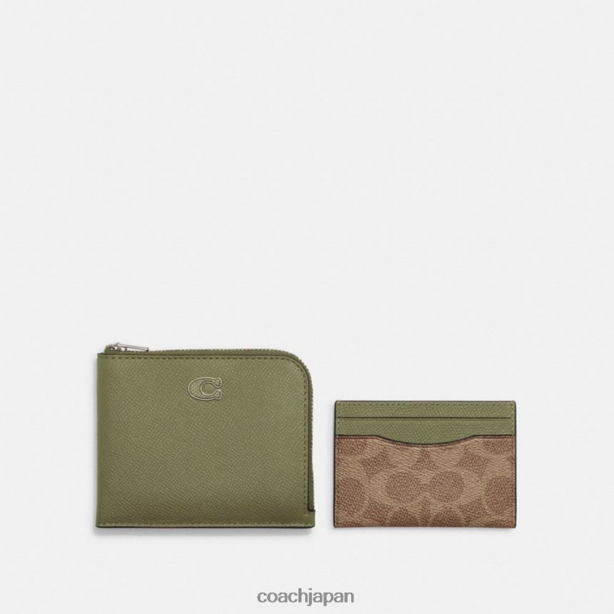 Coach 男性 シグネチャー キャンバス付き 3-in-1 L ジップ ウォレット モス TZL402702