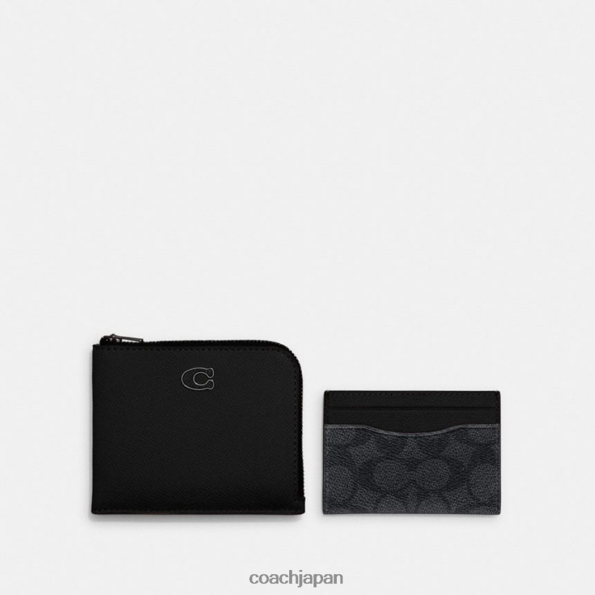 Coach 男性 シグネチャー キャンバス付き 3-in-1 L ジップ ウォレット ブラック/チャコール TZL402711