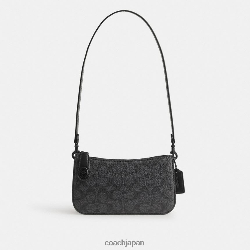 Coach 女性 ペン ショルダーバッグ シグネチャー キャンバス MW/チャコール/ブラック TZL40265