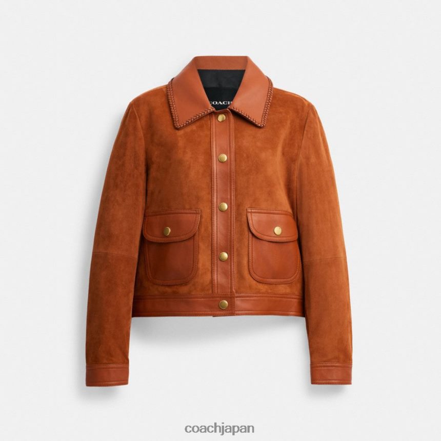 Coach 女性 編み込みスエードジャケット 磨かれた琥珀 TZL402457