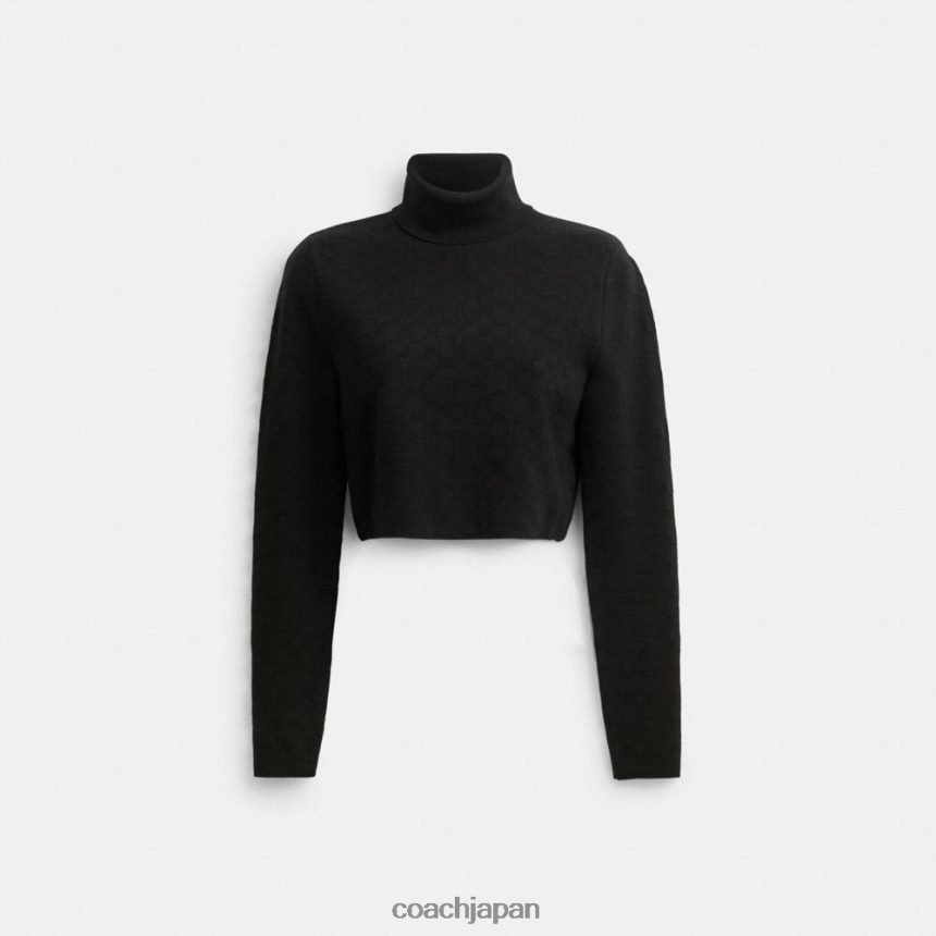 Coach 女性 シグネチャーニット クロップドタートルネック 黒 TZL402487