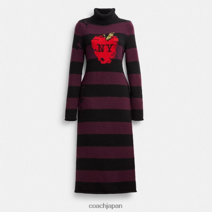 Coach 女性 ニューヨークアップル ディストレスト セータードレス 黒マルチ。 TZL402489