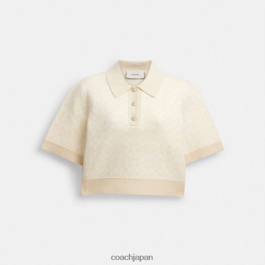 Coach 女性 スポーティーなクロップドポロシャツ クリームマルチ TZL402497