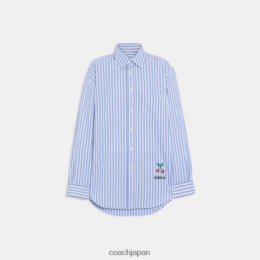 Coach 女性 ストライプボタンダウンシャツ ブルーマルチ。 TZL402499