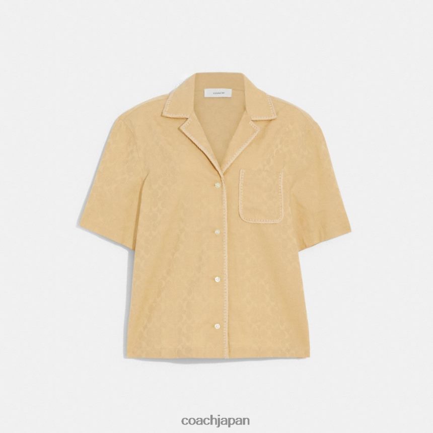 Coach 女性 シグネチャージャカードかぎ針編みトリムセットボタンダウンシャツ タンサイン TZL402500