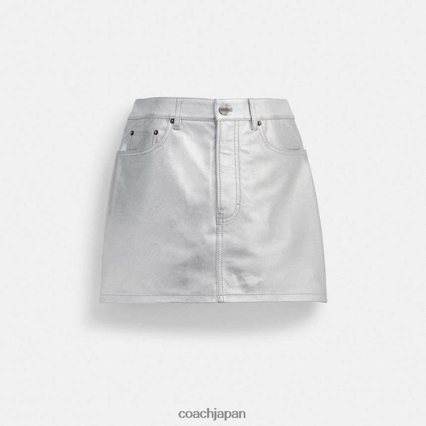 Coach 女性 メタリックレザーミニスカート 銀 TZL402510