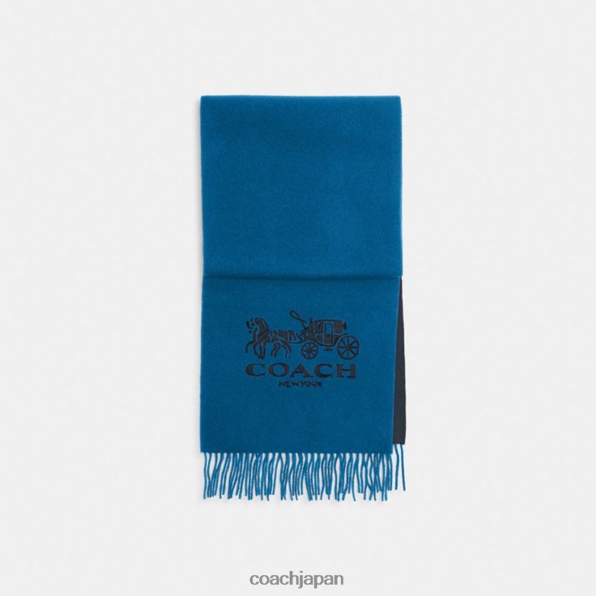 Coach 女性 馬車 バイカラー カシミア マフラー ミッドナイトネイビー/デニム TZL402558
