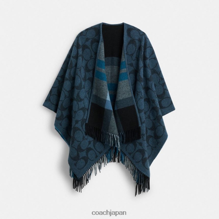 Coach 女性 リバーシブルのシグネチャーケープ 海軍 TZL402573