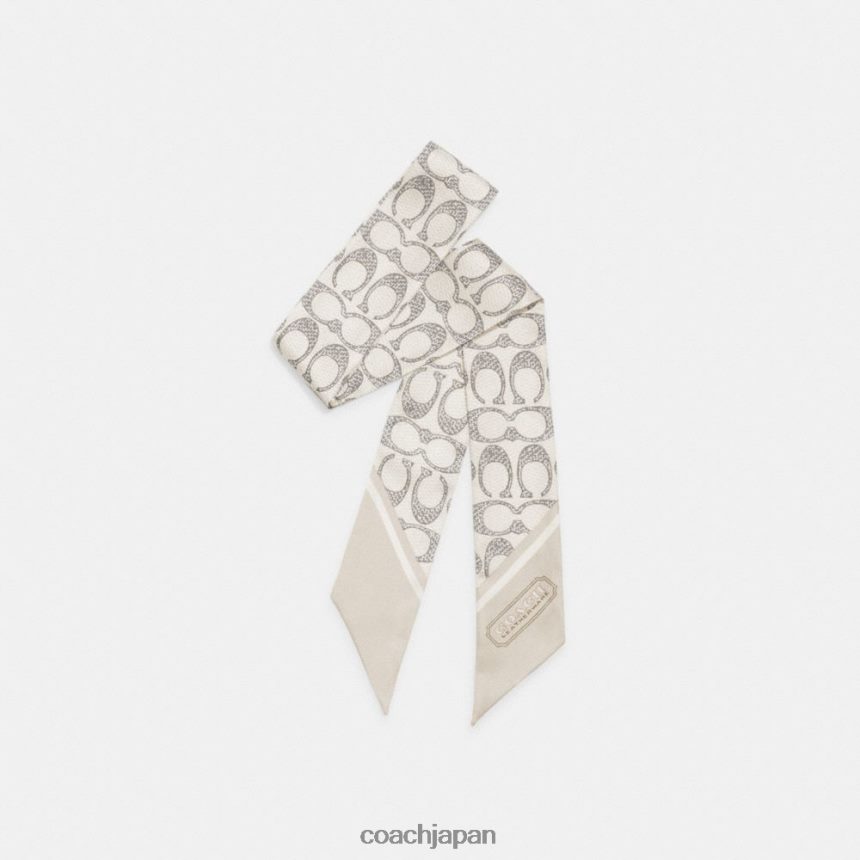 Coach 女性 ヴィンテージ シグネチャー プリント シルク スキニー スカーフ 蒸気 TZL402590