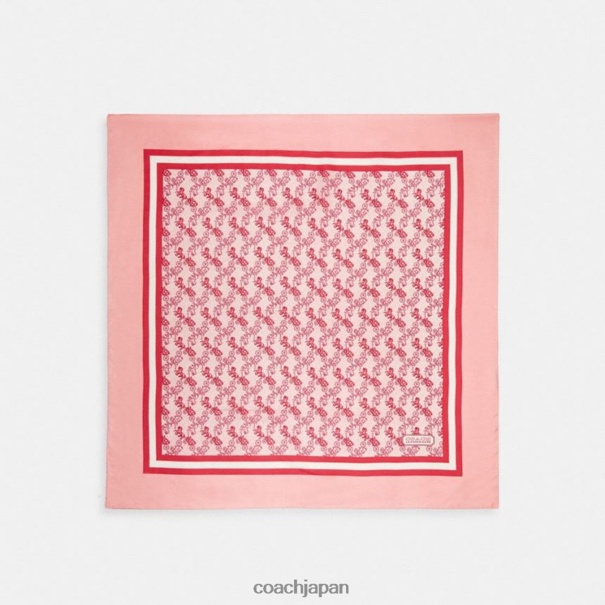 Coach 女性 馬車プリント シルク スクエアスカーフ バブルガム TZL402592