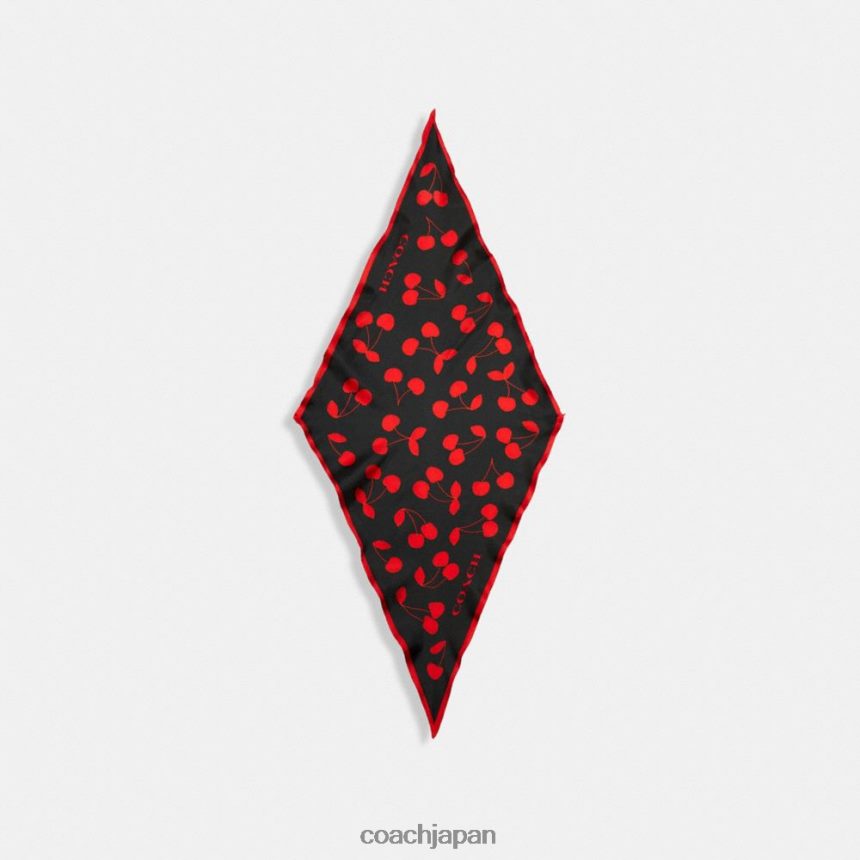 Coach 女性 チェリープリント シルクダイヤモンドスカーフ 黒/赤 TZL402598