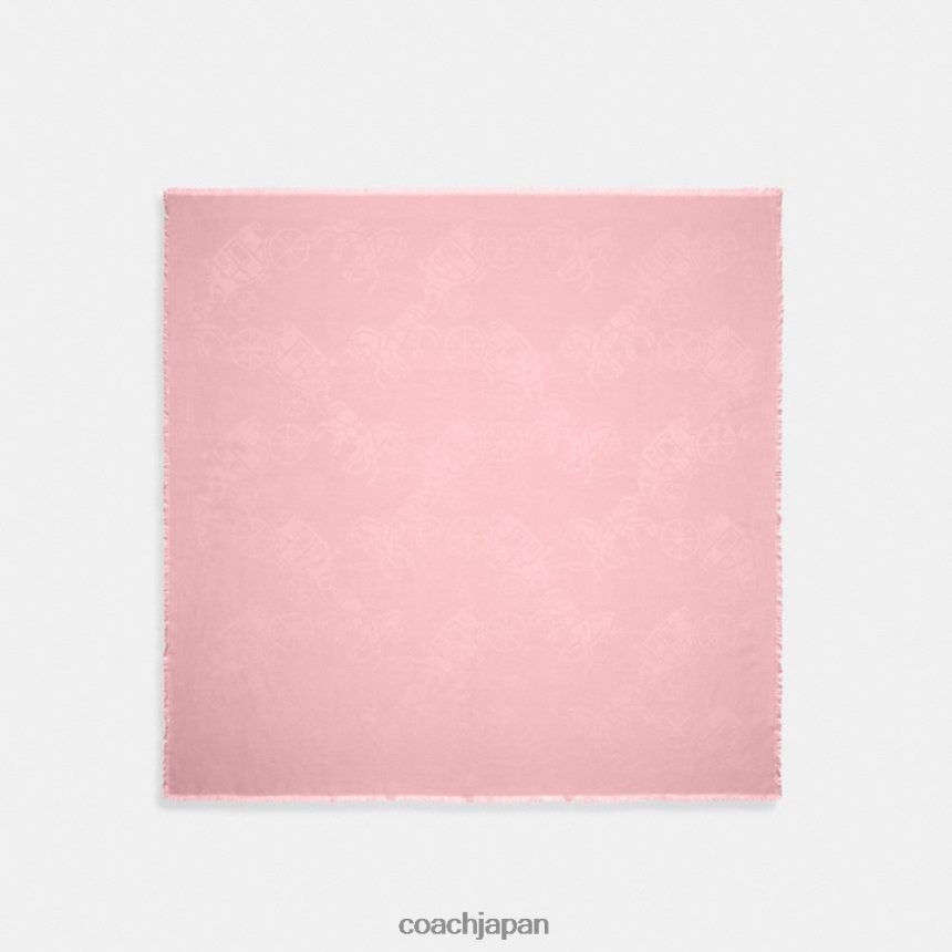 Coach 女性 馬車プリント オーバーサイズ スクエア スカーフ 花ピンク TZL402610