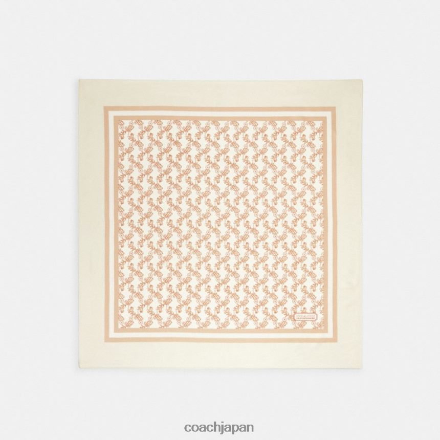 Coach 女性 馬車プリント シルク スクエアスカーフ 象牙 TZL402611