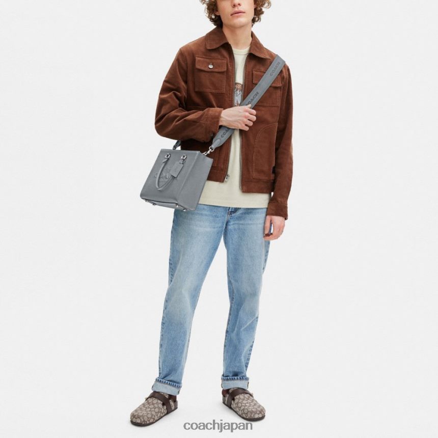 Coach 男性 シグネチャーキャンバス付きトートバッグ グレーブルー TZL402634