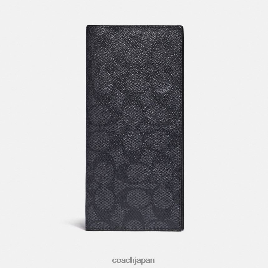 Coach 男性 シグネチャーキャンバス製胸ポケットウォレット チャコール/ブラック TZL402695