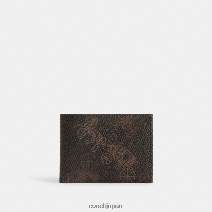 Coach 男性 大きな馬車のプリントが施されたスリムな札入れウォレット トリュフ/バーニッシュアンバー TZL402704