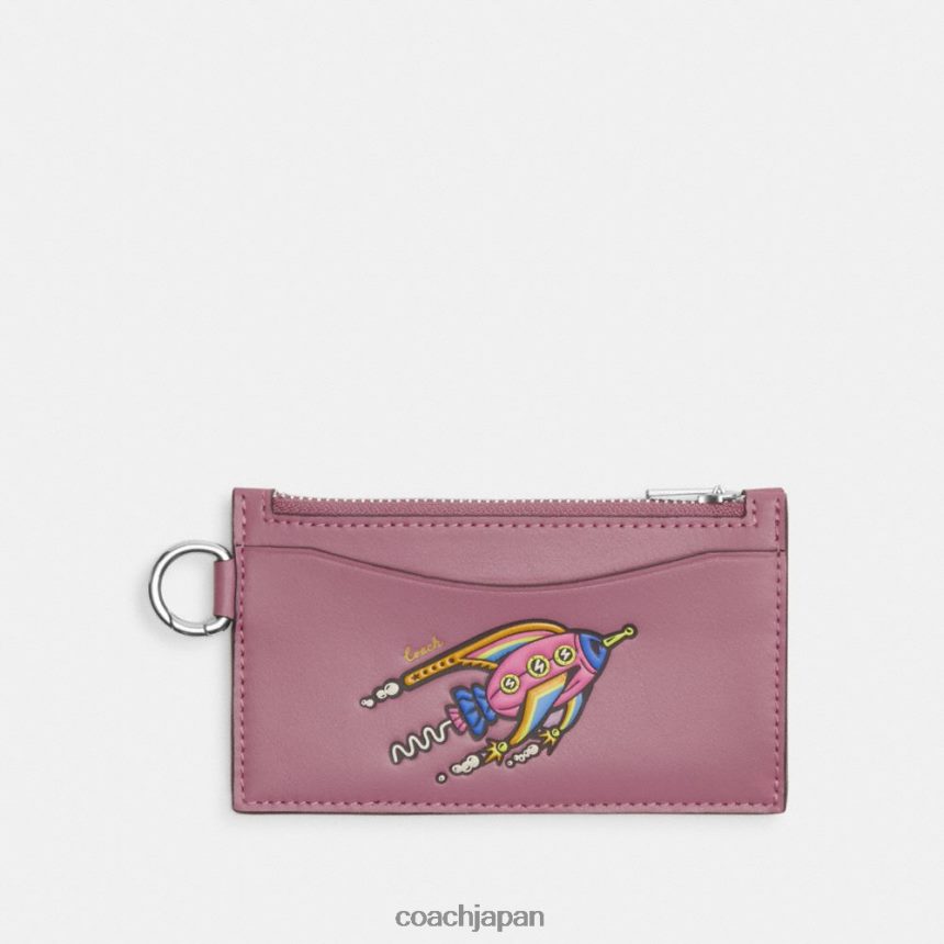 Coach 男性 コズミック コーチ ロケット付きジップ カード ケース 紫色の蘭 TZL402721