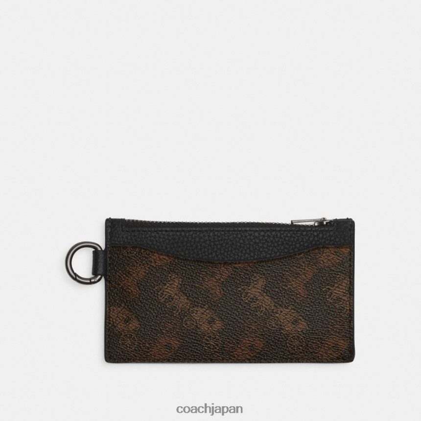Coach 男性 馬車プリントのジップカードケース トリュフ/ブラック TZL402722