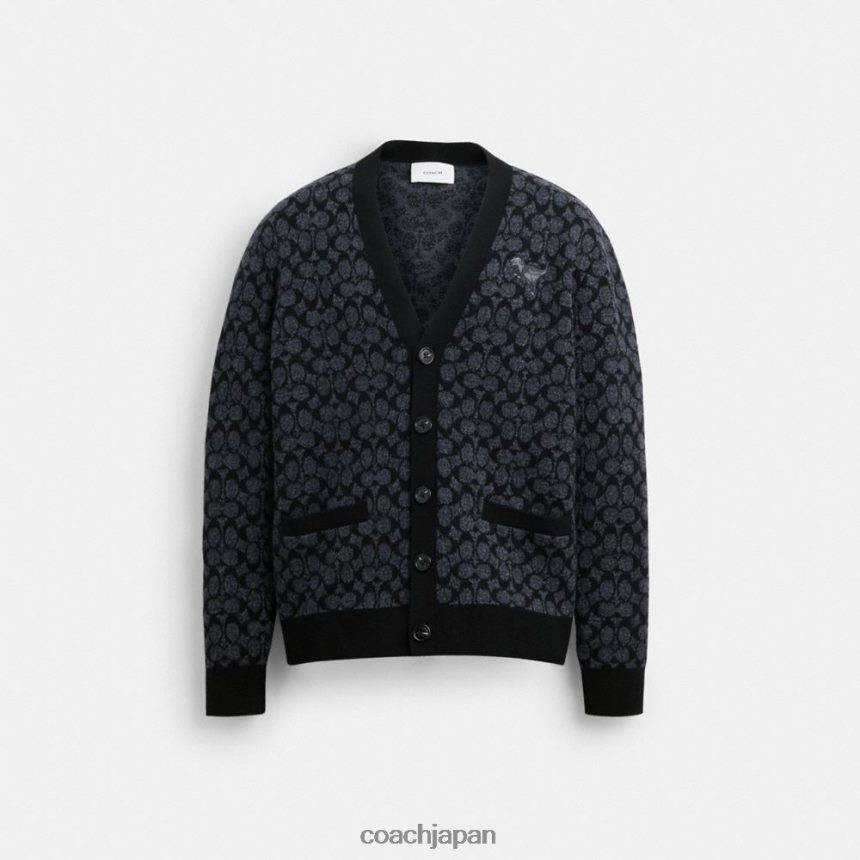 Coach 男性 レクシー カーディガン セーター 黒のサイン TZL402765
