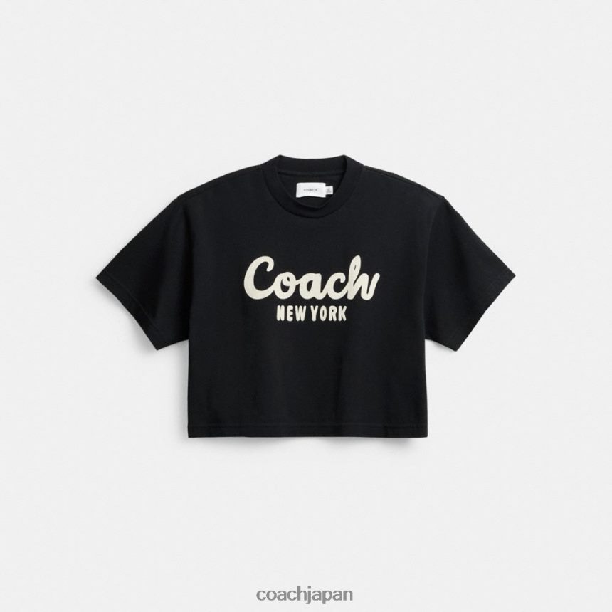 Coach 女性 筆記体 シグネチャー クロップド Tシャツ 黒 TZL402472