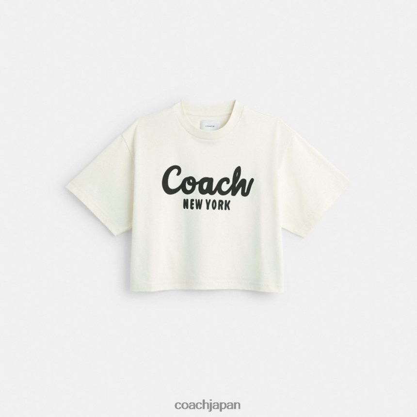 Coach 女性 筆記体 シグネチャー クロップド Tシャツ クリーム。 TZL402473