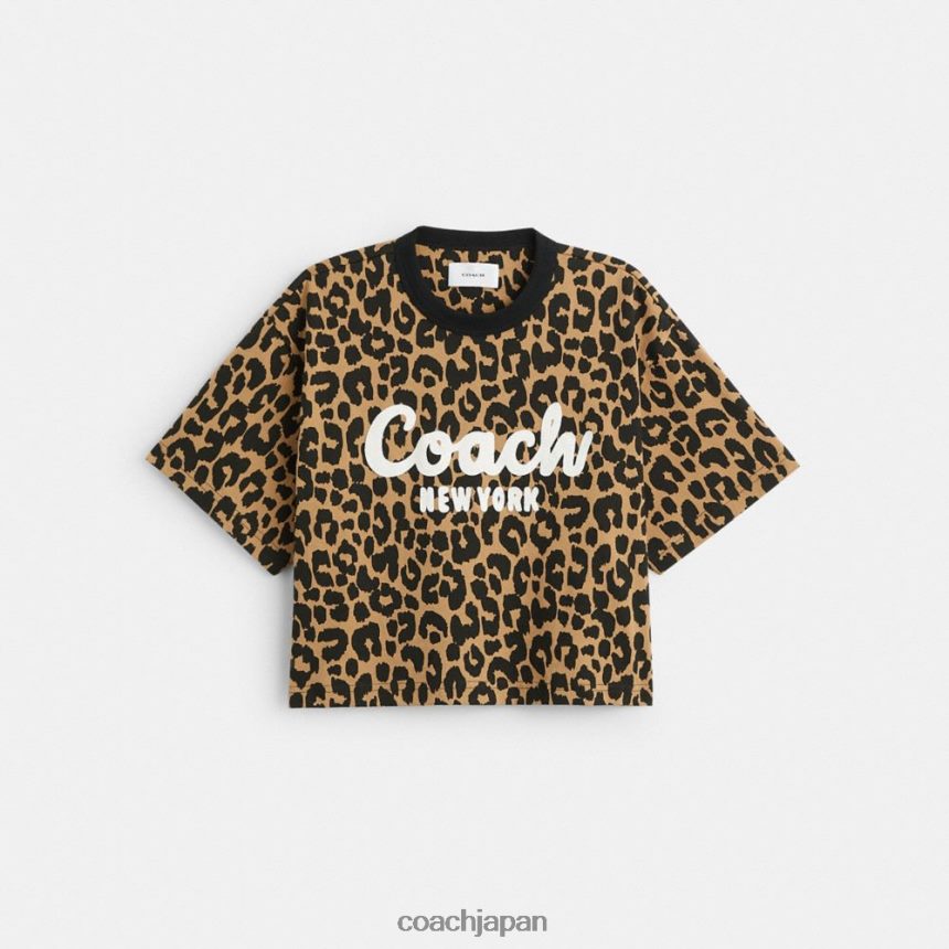 Coach 女性 ヒョウ筆記体シグネチャー クロップド T シャツ ヒョウ TZL402474