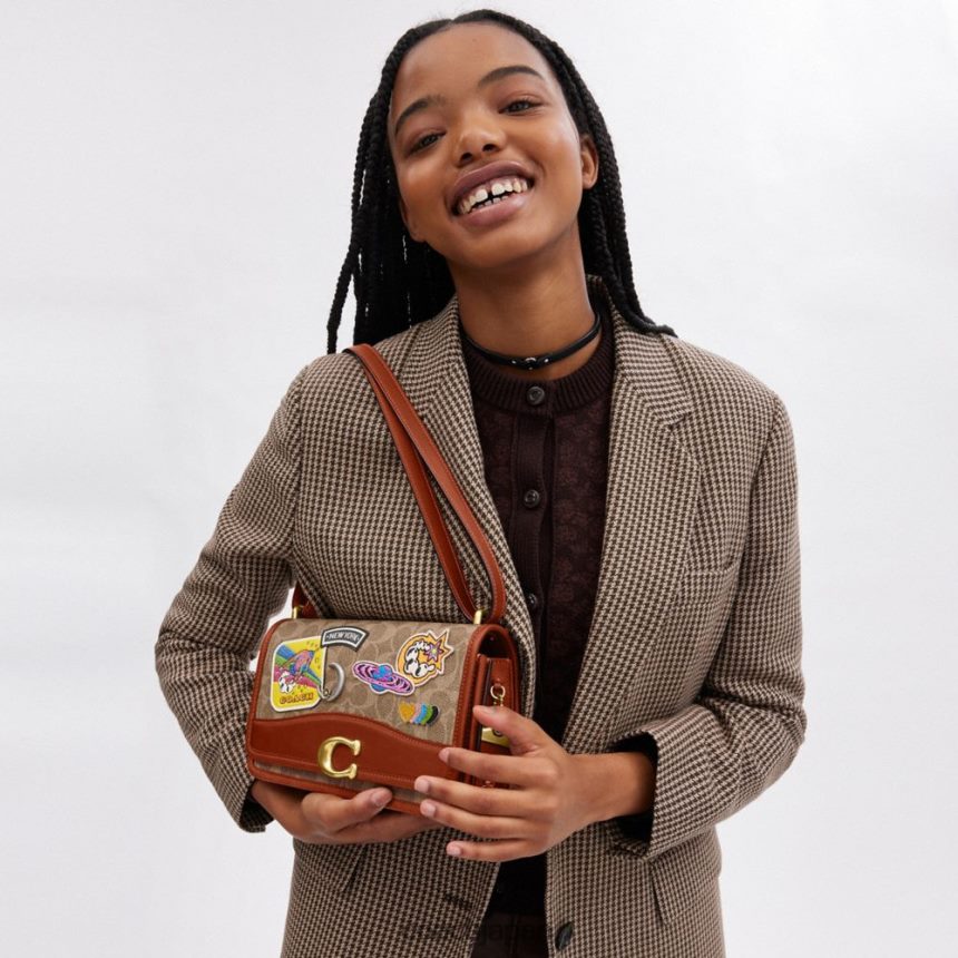 Coach 女性 コズミック コーチ バンディット ショルダーバッグ シグネチャー キャンバス パッチ付き b4/タンサビマルチ TZL402267