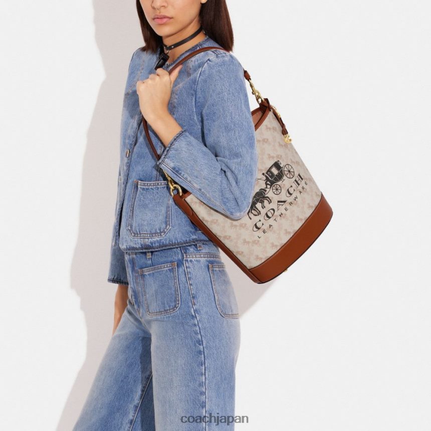 Coach 女性 dakota バケットバッグ 馬車プリント b4/チョーク磨きアンバー TZL40223