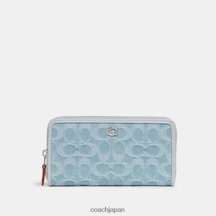 Coach 女性 シグネチャーデニム製アコーディオンジップウォレット lh/ペールブルー TZL402324