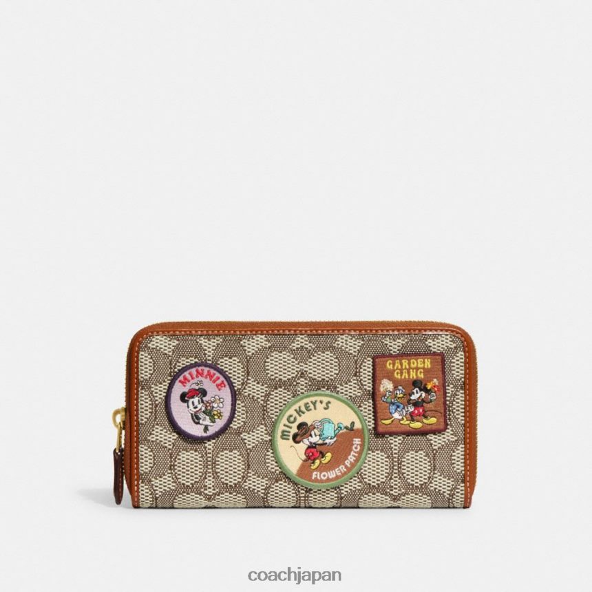 Coach 女性 ディズニー x コーチ アコーディオン ジップ ウォレット、シグネチャー テキスタイル ジャカード、パッチ付き B4/ココアバーニッシュAMB TZL402326