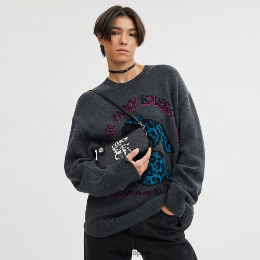 Coach 女性 リル・ナズ x ドロップ・ペン ショルダーバッグ (シグネチャー キャンバス製) lh/lh/キトゥン ロックアップ ブラック TZL40262